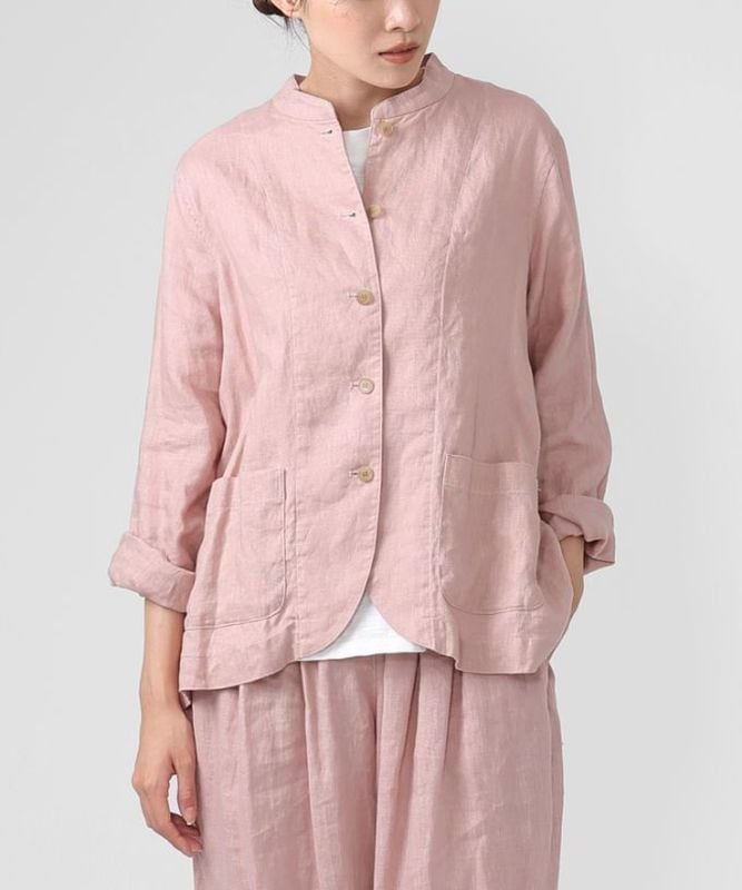 フーバジャケット・Ｇ　リネン素材のスタンドカラー風ジャケット
