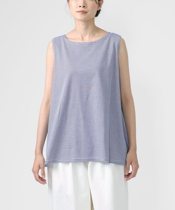 ケイタンクボーダー・Ｂ　天竺ボーダーのAラインノースリーブトップ