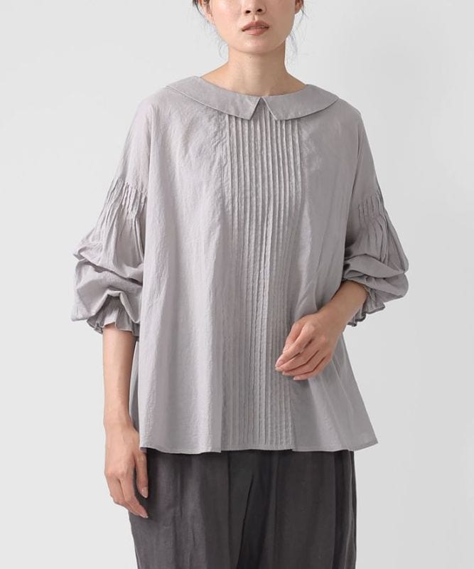 ジーンブラウス 綿ローンのピンタックブラウス