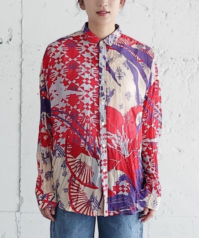 くさしゃつ　あかりのはな あか［Kusa Kanmuri　シルクコットンシャツ］