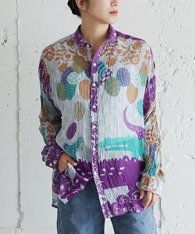 くさしゃつ　たまごのかぞく［Kusa Kanmuri　シルクコットンシャツ］