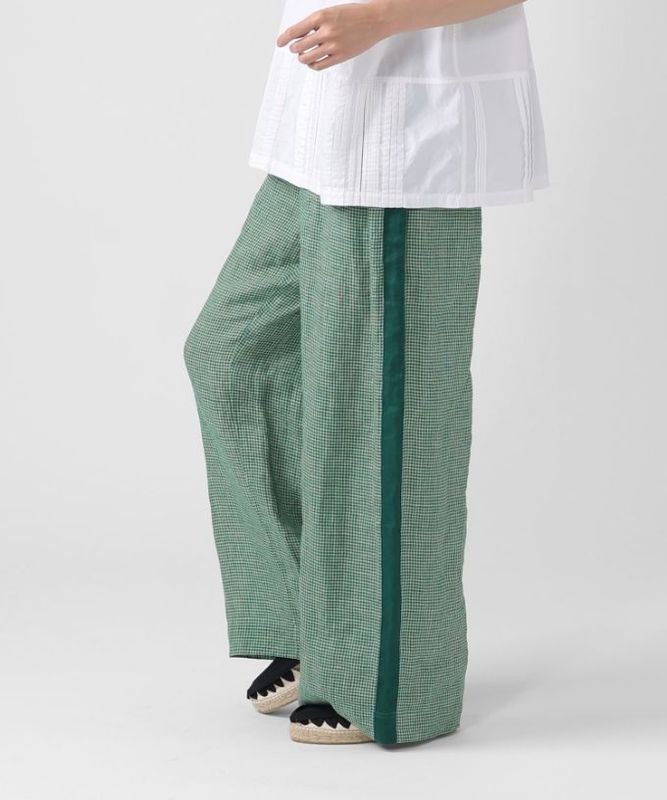 ナージャパンツ　麻ギンガムチェックのワイドパンツ