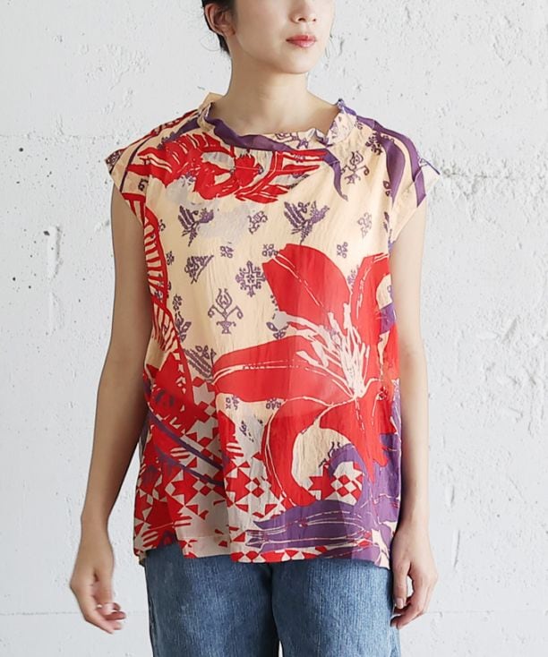 あかりのはな あか とっぷ［KusaKanmuri シルクコットントップス]