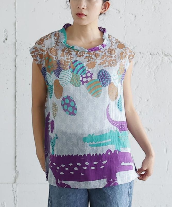 たまごのかぞく とっぷ［KusaKanmuri シルクコットントップス]