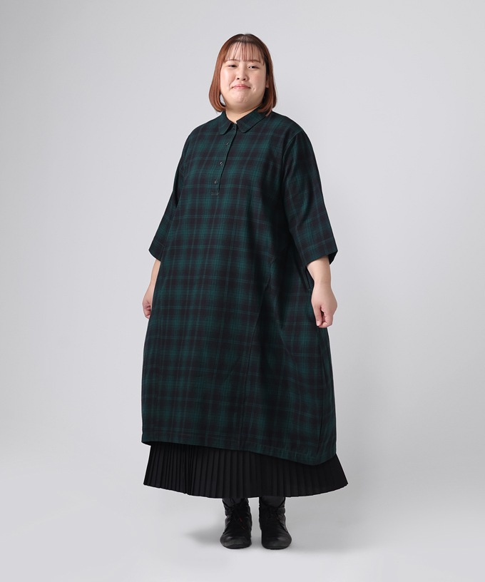 ポメロ・4【プラスサイズ】コットンネル素材のタータンチェックドレス