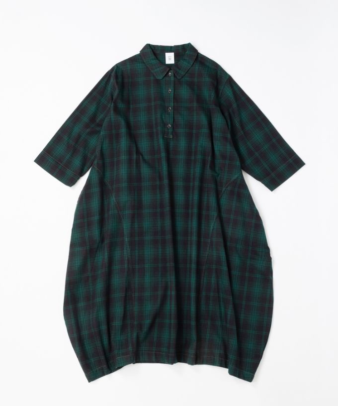 ポメロ・4【プラスサイズ】コットンネル素材のタータンチェックドレス