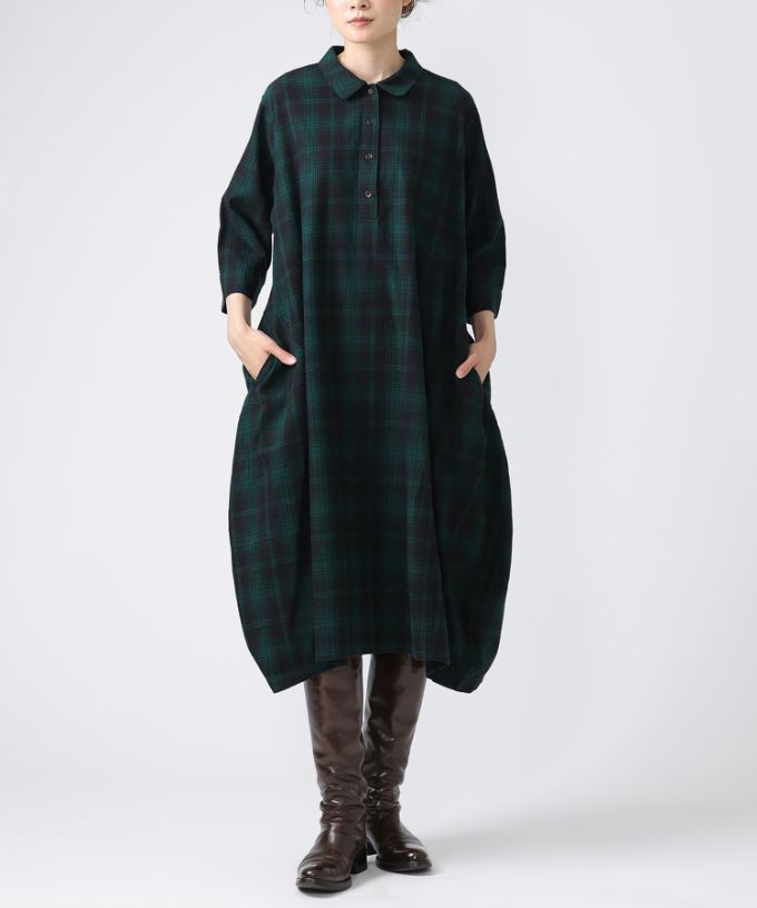 ポメロ　コットンネル素材のタータンチェックドレス