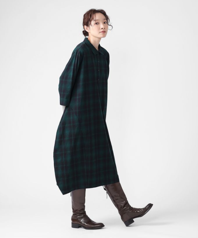 ポメロ　コットンネル素材のタータンチェックドレス