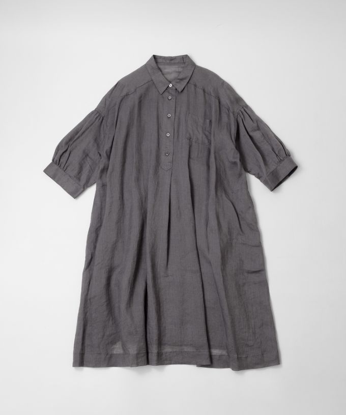 サキロング 麻ボイルの襟付き5分袖ワンピース/ITEM,ONE-PIECE/Shop by