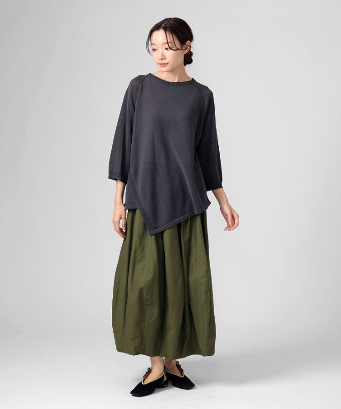 クルトスカート・1　綿麻のコクーンシルエットスカート