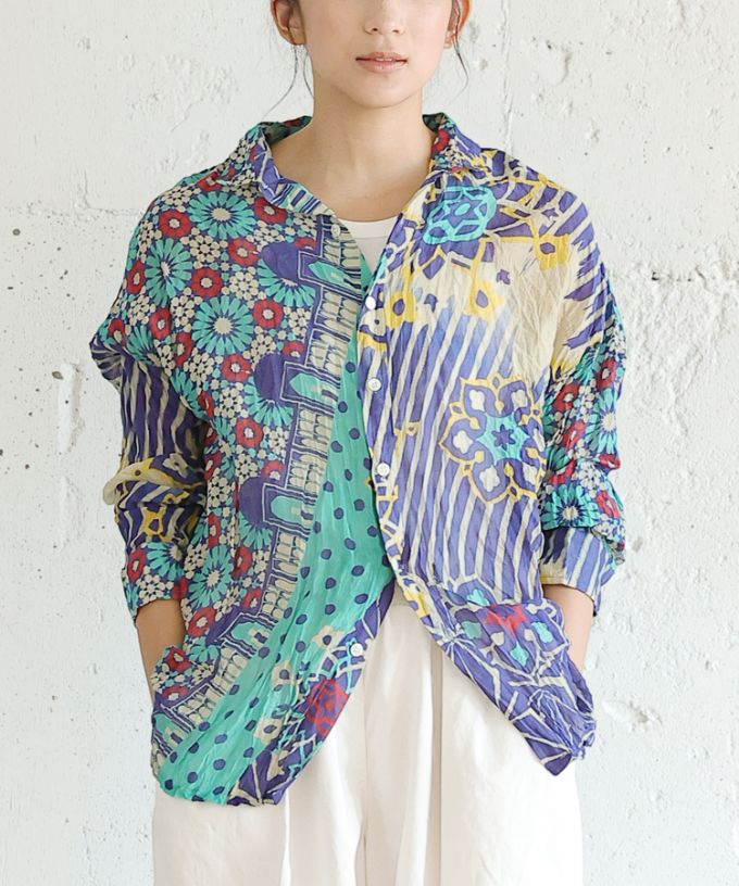 くさしゃつ　あおいろのまち［Kusa Kanmuri　シルクコットンシャツ］