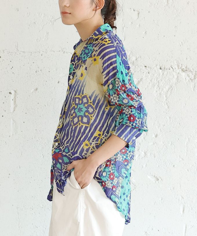 くさしゃつ　あおいろのまち［Kusa Kanmuri　シルクコットンシャツ］