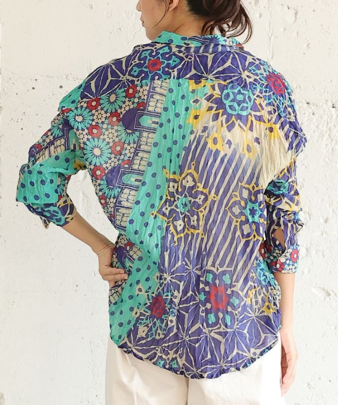 くさしゃつ　あおいろのまち［Kusa Kanmuri　シルクコットンシャツ］