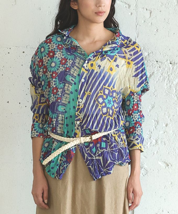 くさしゃつ　あおいろのまち［Kusa Kanmuri　シルクコットンシャツ］