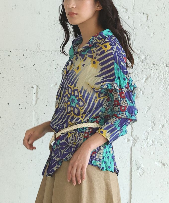 くさしゃつ　あおいろのまち［Kusa Kanmuri　シルクコットンシャツ］