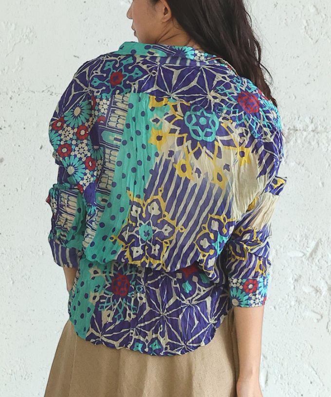 くさしゃつ　あおいろのまち［Kusa Kanmuri　シルクコットンシャツ］