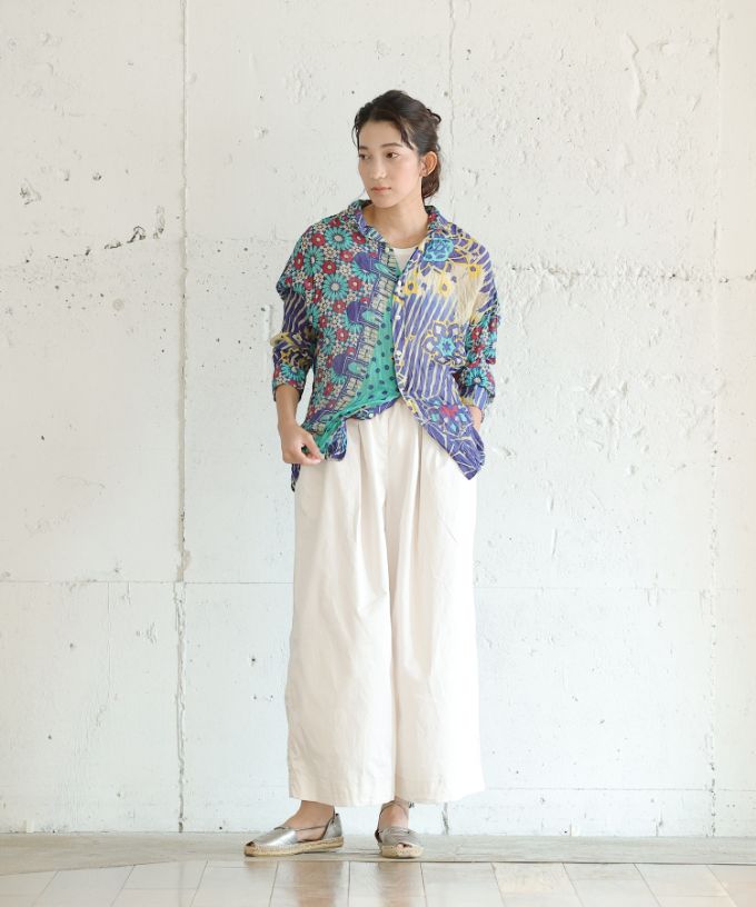 くさしゃつ　あおいろのまち［Kusa Kanmuri　シルクコットンシャツ］