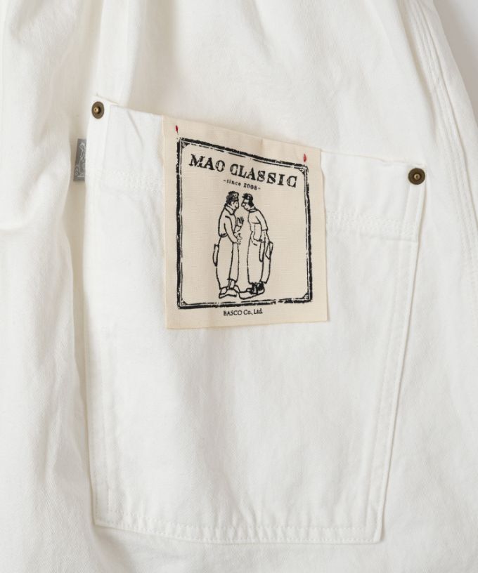 マオパンツロングホワイト 新登場ロング丈/ホワイトデニムバック