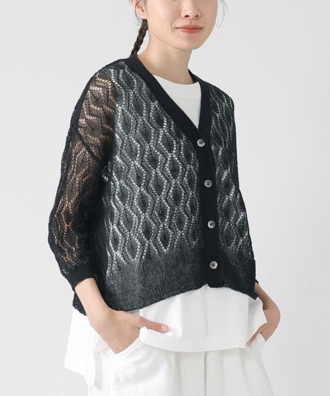 バスコ　basco カーディガン　新品・未使用 セルバカーデ・B 和紙混透かしレース編みカーディガン/ITEM,JACKET