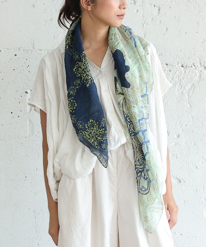 KusaKanmuri♦︎シルクコットンストール綿絹『くちりあのこい　よる』 くにゅくにゅ ［KusaKanmuri シルクコットンストール ]/ALL ITEM