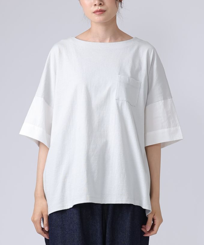 ミレーユトップ　袖切り替えのドロップショルダートップ