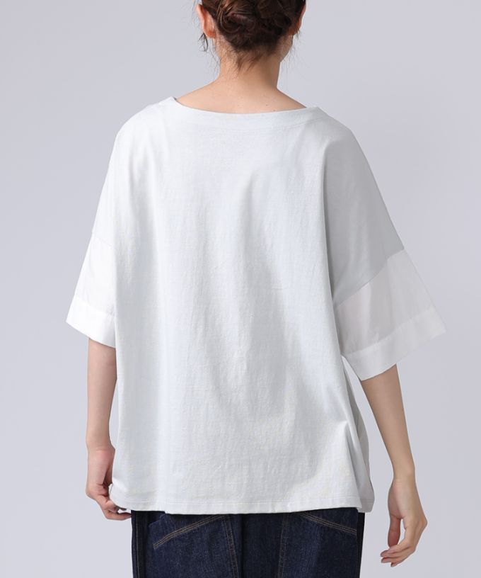 ミレーユトップ　袖切り替えのドロップショルダートップ