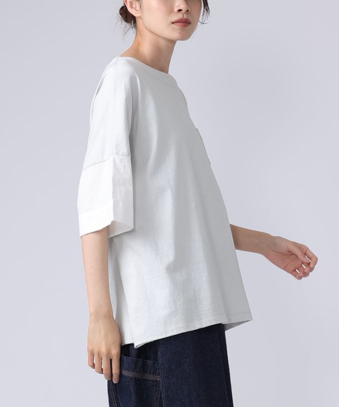 ミレーユトップ　袖切り替えのドロップショルダートップ