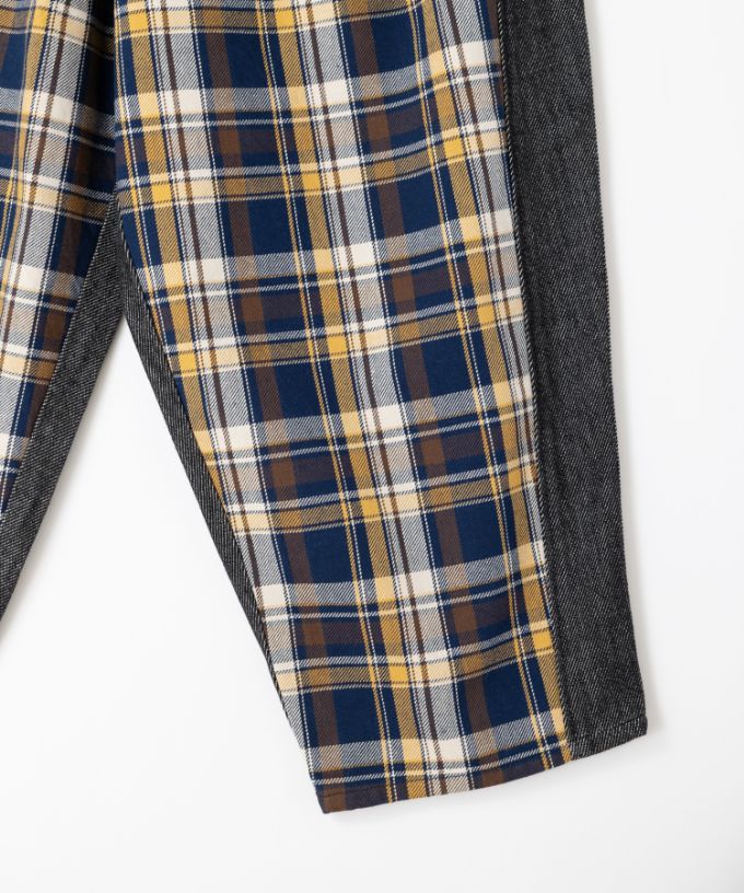 ＊美品＊バスコ／チェック　ゴムパンツ　マオパンツ マオパンツ・24 ツイルチェック切り替えの後ろビッグポケット