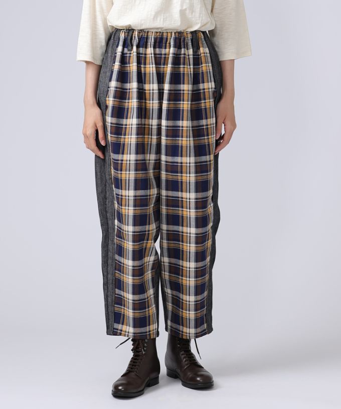 マオパンツ・24 ツイルチェック切り替えの後ろビッグポケットパンツ