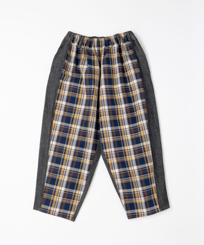 ＊美品＊バスコ／チェック　ゴムパンツ　マオパンツ マオパンツ・24 ツイルチェック切り替えの後ろビッグポケット