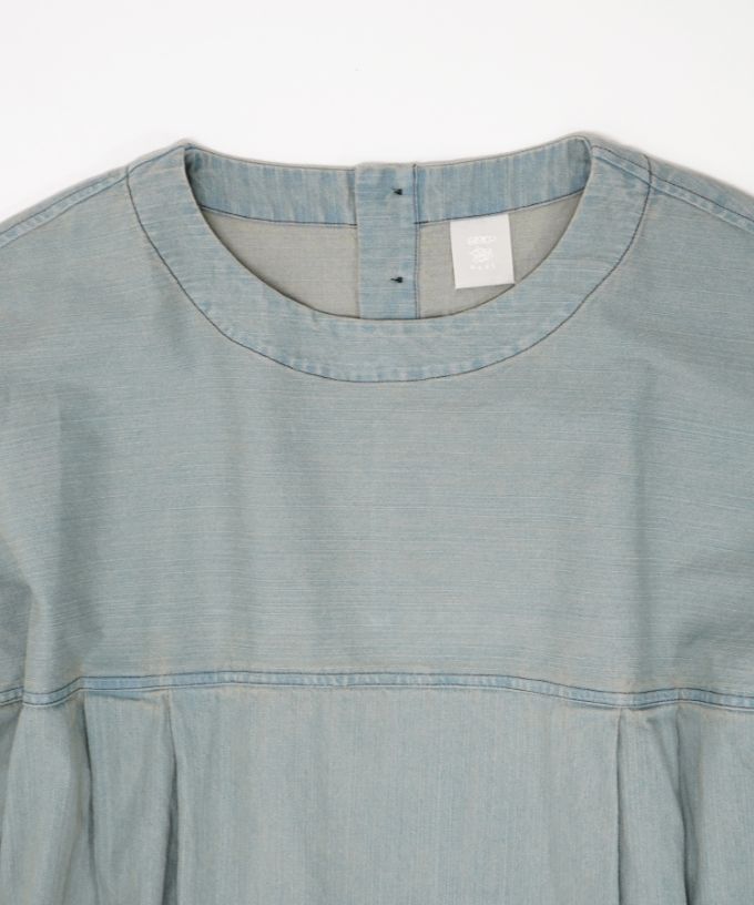 リリムドレス・B ブリーチオーバーダイのデニムバルーンスリーブドレス