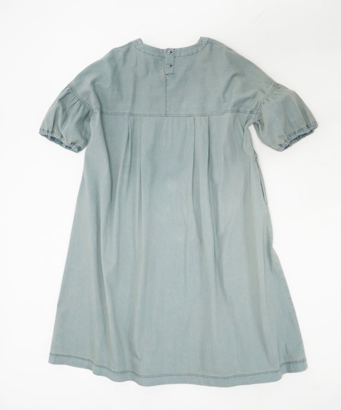リリムドレス・B ブリーチオーバーダイのデニムバルーンスリーブドレス