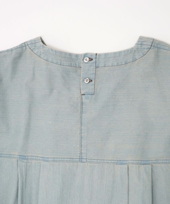 リリムドレス・B ブリーチオーバーダイのデニムバルーンスリーブドレス