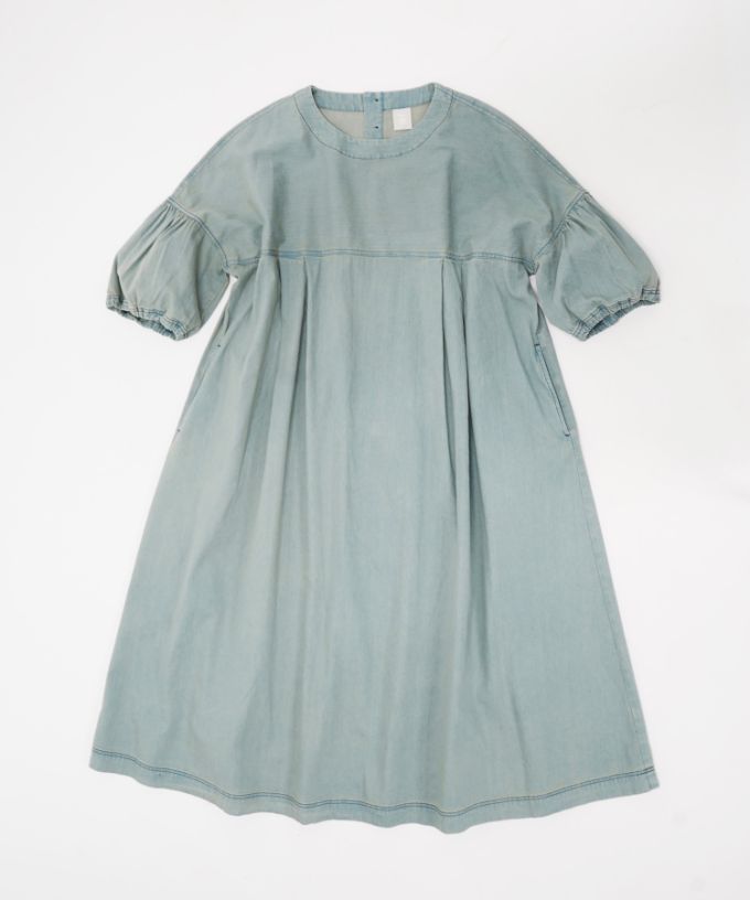 リリムドレス・B ブリーチオーバーダイのデニムバルーンスリーブドレス
