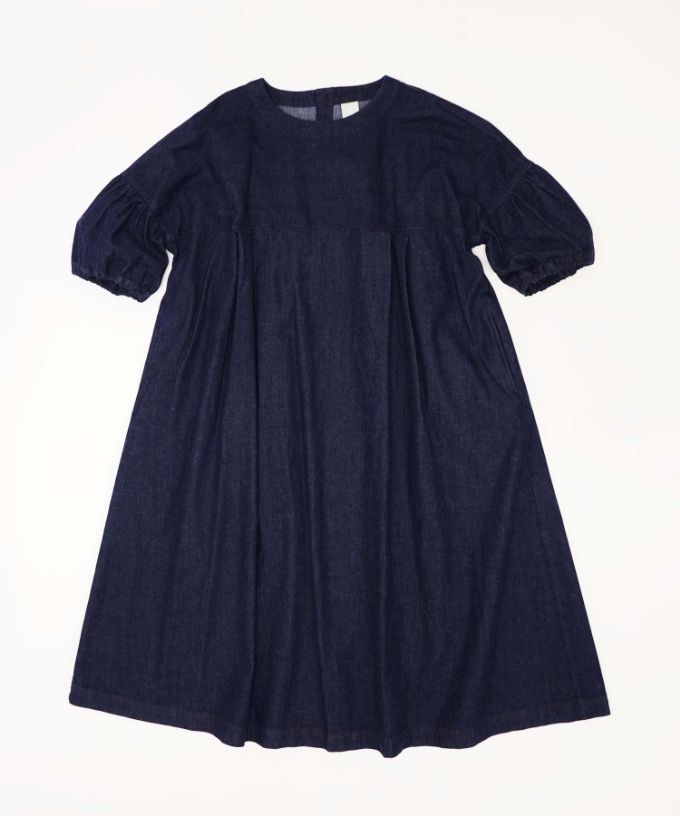 リリムドレス・B ブリーチオーバーダイのデニムバルーンスリーブドレス