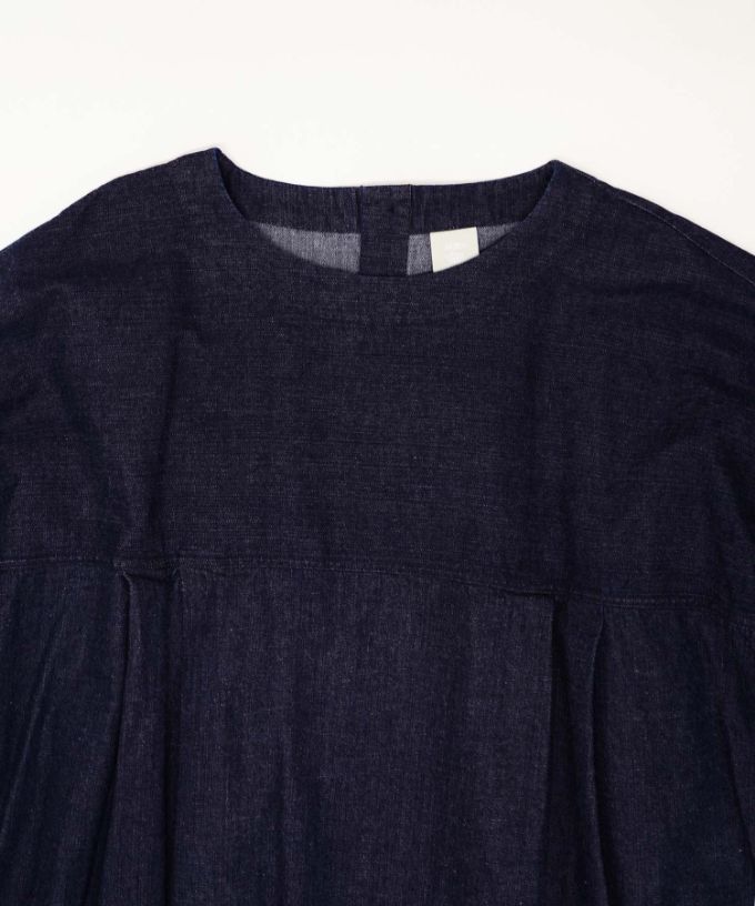 リリムドレス・B ブリーチオーバーダイのデニムバルーンスリーブドレス