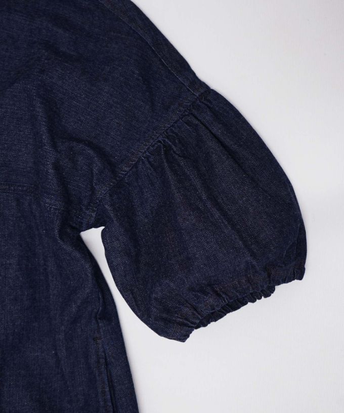 リリムドレス・B ブリーチオーバーダイのデニムバルーンスリーブドレス