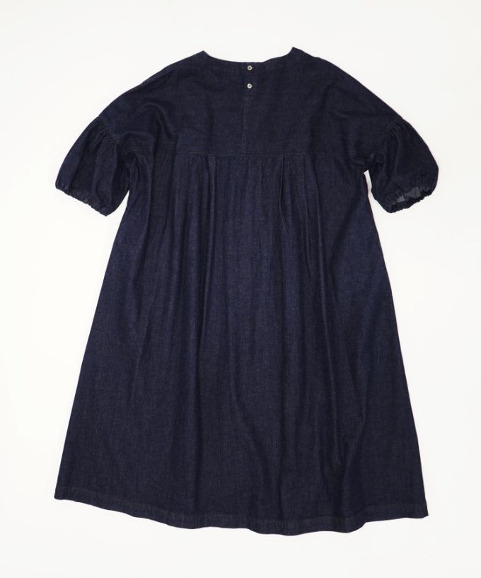 リリムドレス・B ブリーチオーバーダイのデニムバルーンスリーブドレス