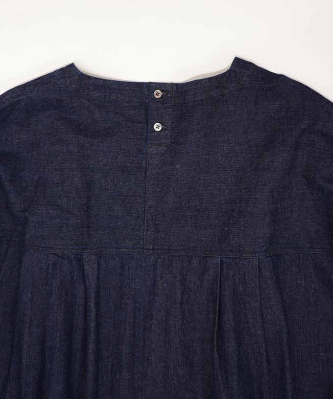 リリムドレス・B ブリーチオーバーダイのデニムバルーンスリーブドレス