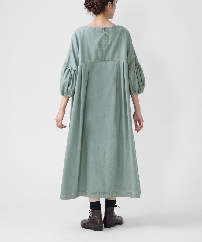 リリムドレス・B ブリーチオーバーダイのデニムバルーンスリーブドレス