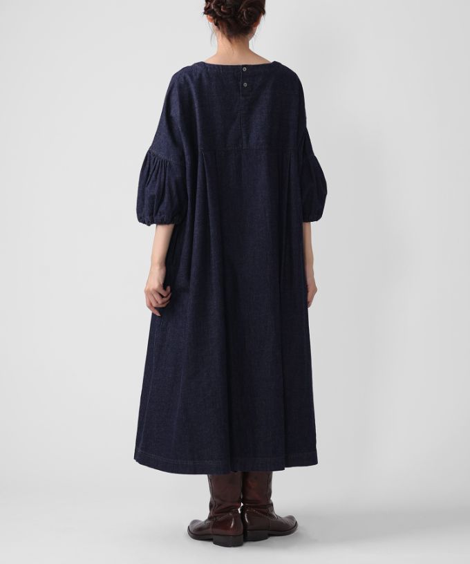 リリムドレス・B ブリーチオーバーダイのデニムバルーンスリーブドレス