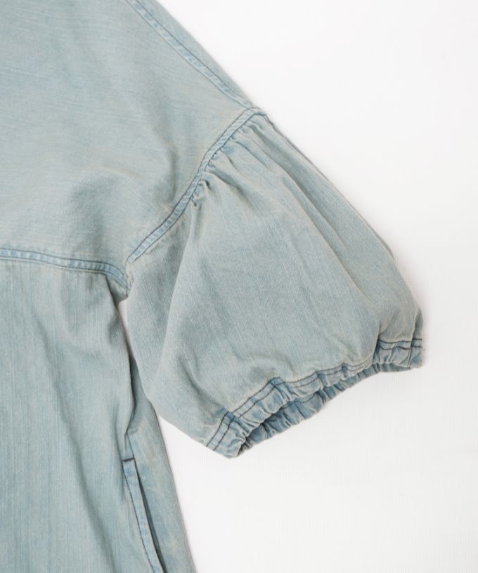 リリムドレス・B ブリーチオーバーダイのデニムバルーンスリーブドレス