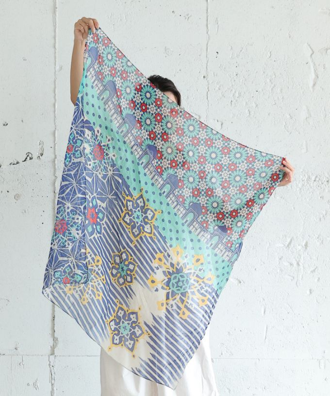 値引不可BASCO kusakanmuri◆ストール(大判)　たびだちのひ　よる かや 大判 ショール メール便対応 綿100％ 日本製 大きめ