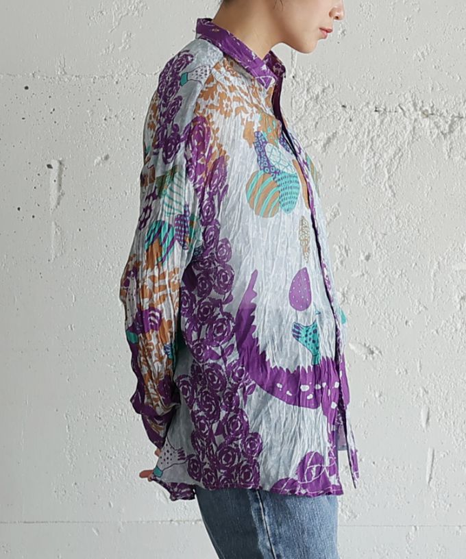 くさしゃつ　たまごのかぞく［Kusa Kanmuri　シルクコットンシャツ］