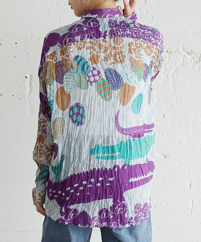 くさしゃつ　たまごのかぞく［Kusa Kanmuri　シルクコットンシャツ］