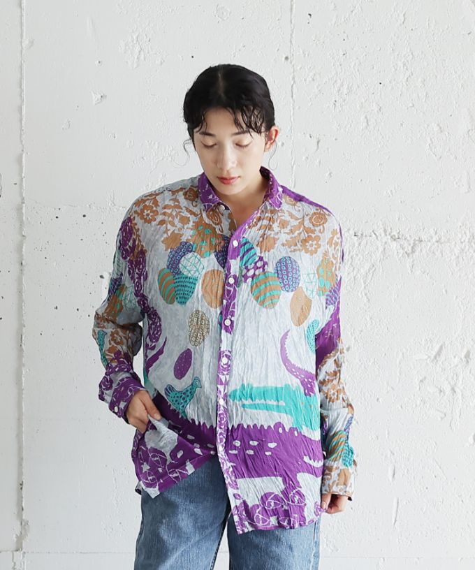 くさしゃつ　たまごのかぞく［Kusa Kanmuri　シルクコットンシャツ］