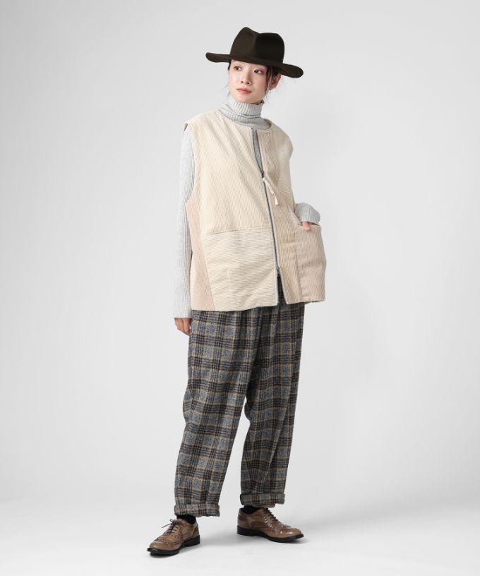マルンベスト　ミックスコーデュロイのジップベスト