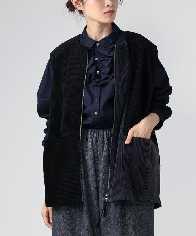 マルンベスト　ミックスコーデュロイのジップベスト