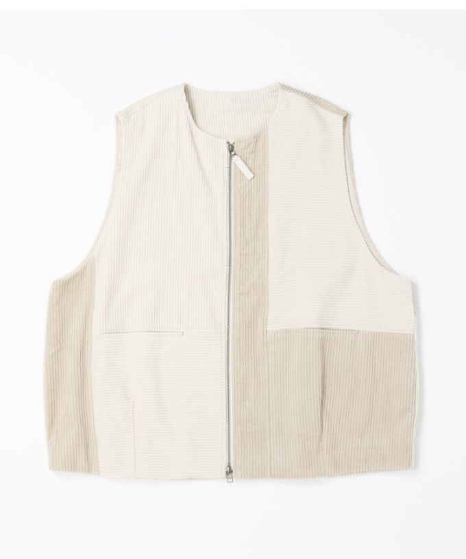 マルンベスト　ミックスコーデュロイのジップベスト