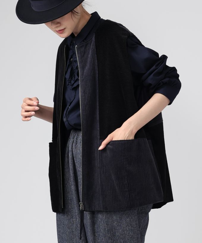 マルンベスト　ミックスコーデュロイのジップベスト